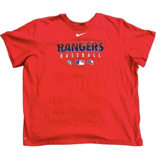 Nike Texas Rangers Shirt 2XL XXL Red Regular Fit Cotton Swoosh Logo MLB Mens - Picture 1 of 4